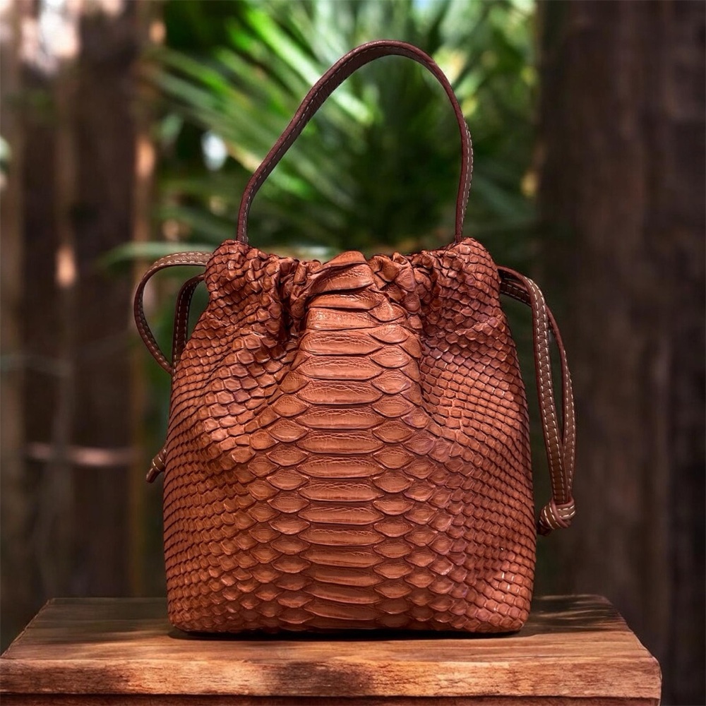 Adriana Castro Python Skin La Rossy Mini Bucket Bag Boho Chic Snake
